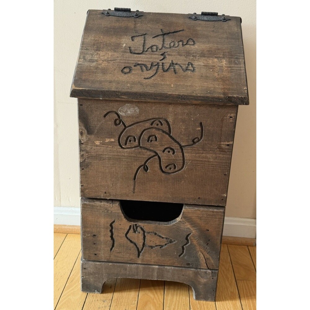Vintage Potatoes Taters 'N Onions Wooden Storage Bin Farmhouse Country Wood Box